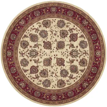 6' Ivory And Red Oriental Round Rug