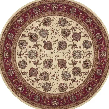 6' Ivory And Red Oriental Round Rug