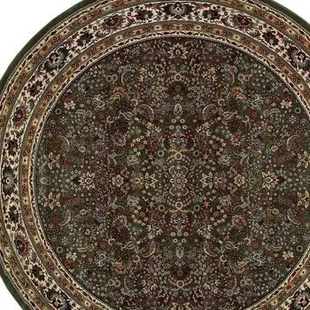 6' Green And Ivory Oriental Round Rug