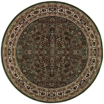 6' Green And Ivory Oriental Round Rug