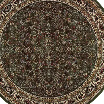 8' Green And Ivory Oriental Round Rug