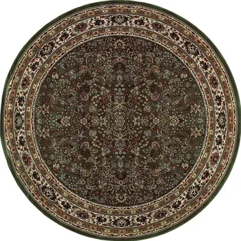 8' Green And Ivory Oriental Round Rug
