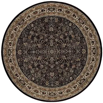 6' Black And Ivory Oriental Round Rug