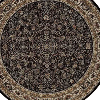6' Black And Ivory Oriental Round Rug