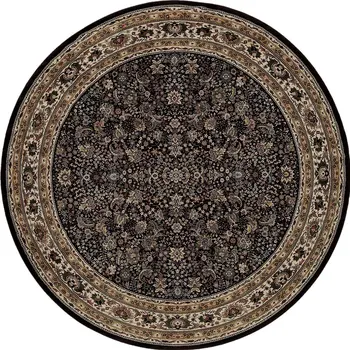 6' Black And Ivory Oriental Round Rug