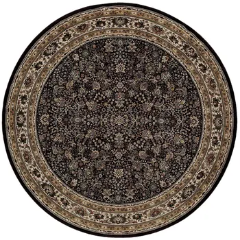 8' Black And Ivory Oriental Round Rug