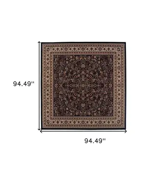 8' Black And Ivory Oriental Square Rug