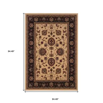 8' Ivory And Black Oriental Square Rug
