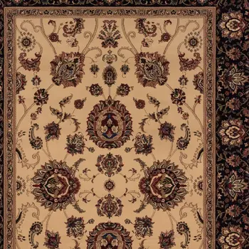 8' Ivory And Black Oriental Square Rug