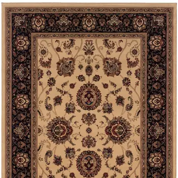 8' Ivory And Black Oriental Square Rug