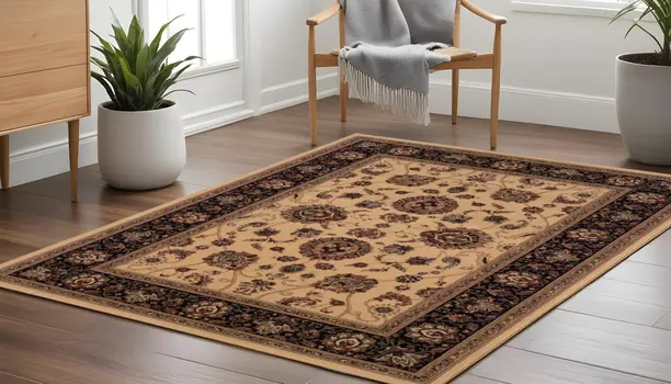 8' Ivory And Black Oriental Square Rug