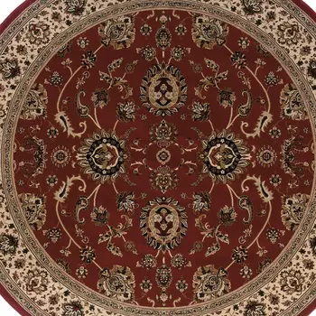 6' Red And Ivory Oriental Round Rug