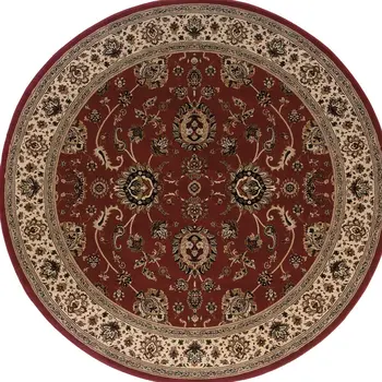 6' Red And Ivory Oriental Round Rug