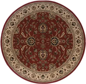 8' Red And Ivory Oriental Round Rug
