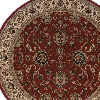 8' Red And Ivory Oriental Round Rug