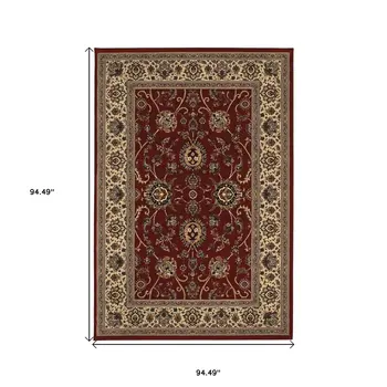 8' Red And Ivory Oriental Square Rug