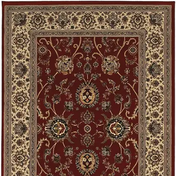 8' Red And Ivory Oriental Square Rug