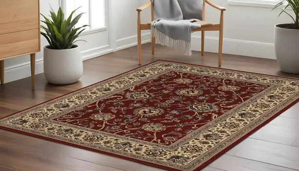 8' Red And Ivory Oriental Square Rug