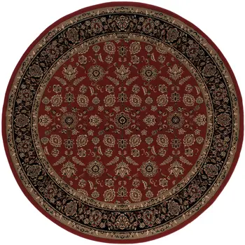6' Red And Black Oriental Round Rug