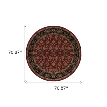 6' Red And Black Oriental Round Rug
