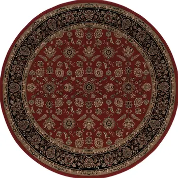 6' Red And Black Oriental Round Rug