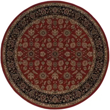 6' Red And Black Oriental Round Rug