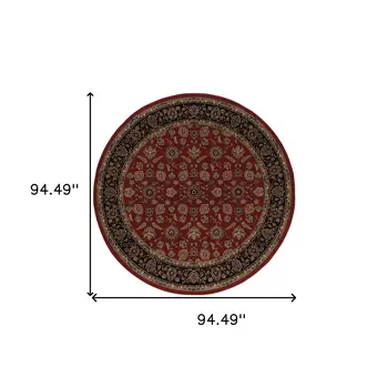 8' Red And Black Oriental Round Rug