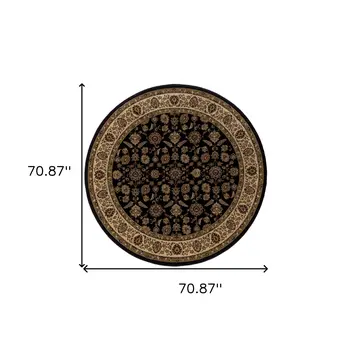 6' Brown And Ivory Oriental Round Rug