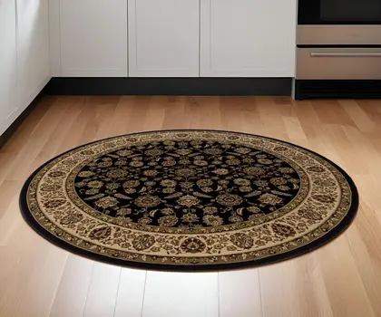 6' Brown And Ivory Oriental Round Rug