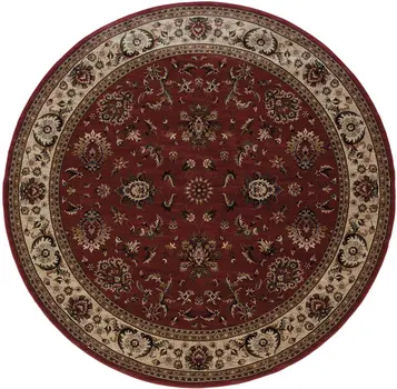 6' Red And Ivory Oriental Round Rug