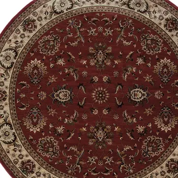 6' Red And Ivory Oriental Round Rug