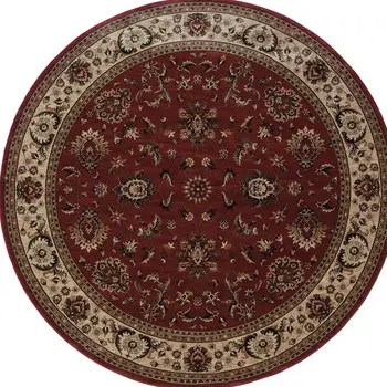8' Red And Ivory Oriental Round Rug