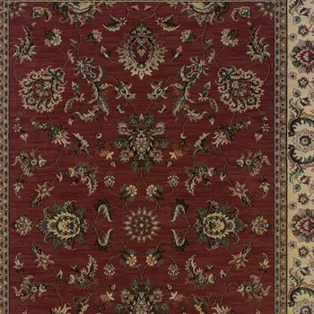 8' Red And Ivory Oriental Square Rug