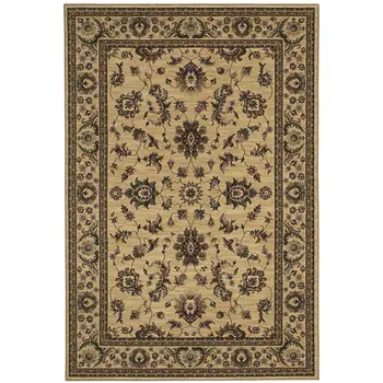 8' Ivory And Green Oriental Square Rug