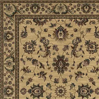 8' Ivory And Green Oriental Square Rug