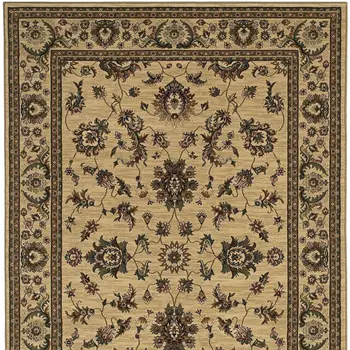 8' Ivory And Green Oriental Square Rug