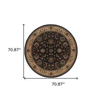 6' Black Ivory and Brown Oriental Round Rug