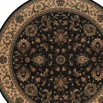 6' Black Ivory and Brown Oriental Round Rug