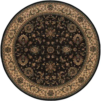8' Black And Ivory Oriental Round Rug