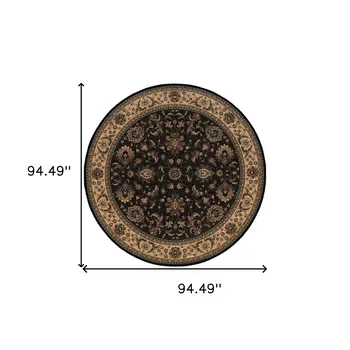8' Black And Ivory Oriental Round Rug