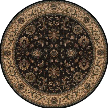 8' Black And Ivory Oriental Round Rug