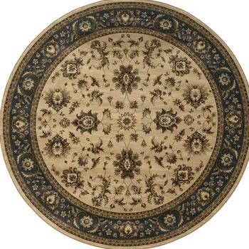 6' Ivory and Blue Oriental Round Rug