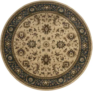 8' Ivory And Blue Oriental Round Rug