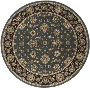 6' Slate Blue Black and Ivory Floral Round Rug