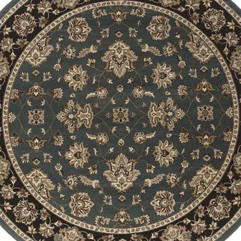 8' Blue And Black Floral Round Rug