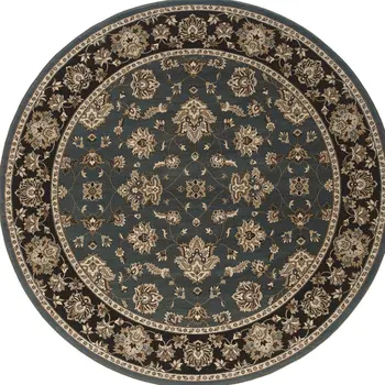 8' Blue And Black Floral Round Rug