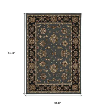 8' Blue And Black Floral Square Rug