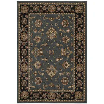 8' Blue And Black Floral Square Rug