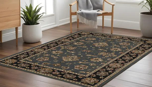 8' Blue And Black Floral Square Rug
