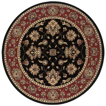 6' Ivory Red and Black Floral Round Rug